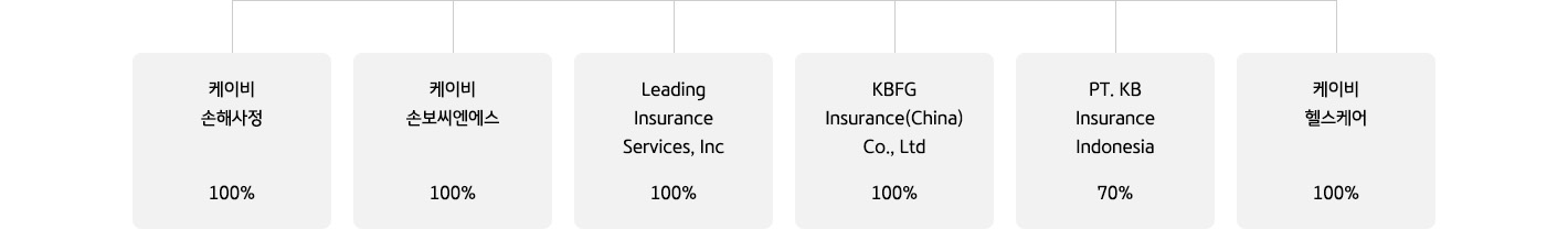KB손해보험 조직 구성 및 지분율 도표